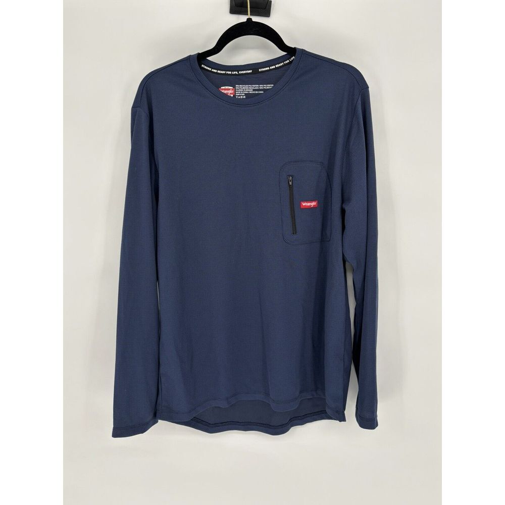 WRANGLER Workwear Men's XL Heavyweight Waffle Thermal‎ Top Zipper Pocket • Navy